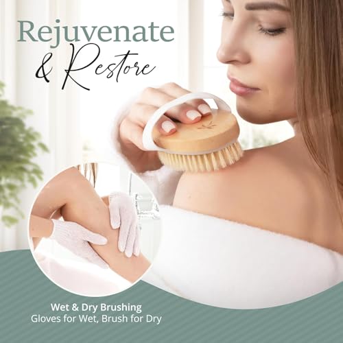 Belula Boar Bristle Dry Brush Set with Face Brush & Gloves