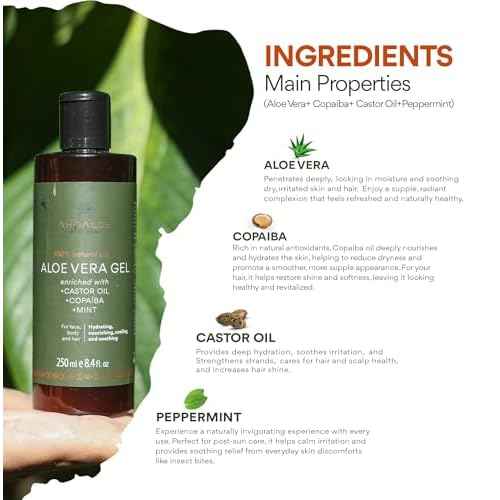 AHOALOE Pack of 3 Brazilian Aloe Vera Gel - Multipurpose Moisturizing Natural Gel with Copaiba, Castor Oil and Fresh Mint and Natural for Face, Skin and Hair - After Sun Care, Sunburn Relief 3x 8.4oz