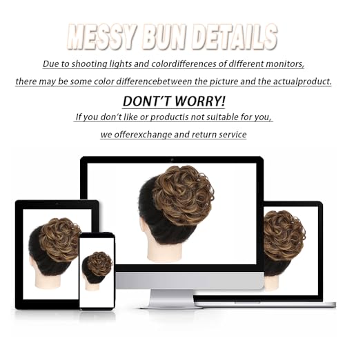 MSBELLE Messy Bun Hair Piece Wavy Curly Fake Hair Buns Synthetic Scrunchie Messy Bun Natural Extensions Updo Hair Pieces for Women (86H10, Q5PLUS)