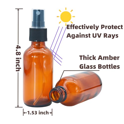 Zkupanx 4-Pack 2 oz Amber Glass Spray Bottles - Fine Mist
