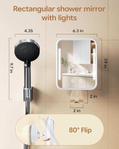 Gospire Heated Shower Mirror with Light, Fogless Anti-Fog 5000mAh