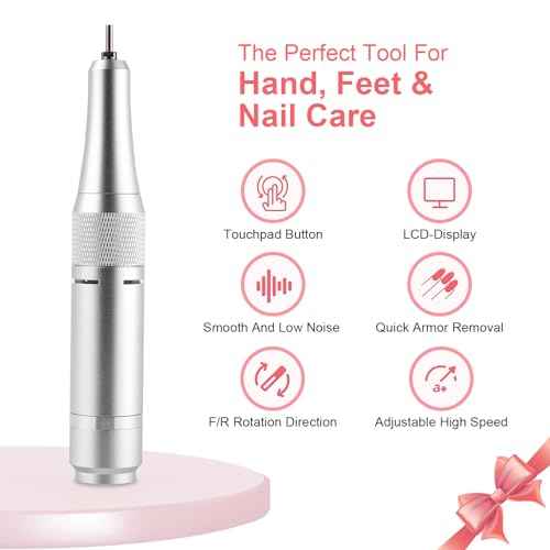 Electric 45000RPM Nail Drill Machine Rechargeable Portable Nail File Electric DIY Nail Drill Kit with Smart LCD Screen for Gel Nail Manicure and Pedicure Reflective Body etc (White)