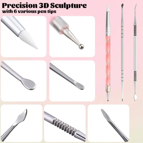 3D Nail Art Sculpture Pen Set - Double-Head Stainless Steel (3 Pcs)