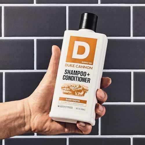 Duke Cannon Supply Co. 2-in-1 Hair Wash - Masculine Scent - Gentle Cleansing Hair Wash For Men - Stimulating Hair Shampoo & Conditioner - Strengthens Hair - Sawtooth Shampoo/Conditoner (14 oz)