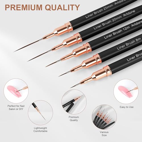 Artdone Metallic Nail Liner Brush Set, 5 Sizes (5-25mm)