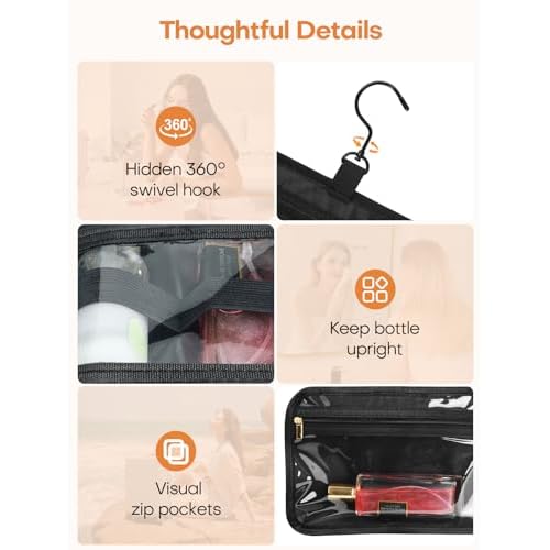 Travel Toiletry Bag with Separate Jewelry Organizer, Water-resistant Makeup Bag with Hanging Hook, Large Capacity Travel Organizer for Toiletries, Cosmetic, Vacation Essentials - Large