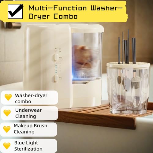 Portable 2-in-1 Makeup Brush Cleaner ? Mini Multi-Function Cleaner for makeup brushes, intimate apparel, and various beauty accessories. USB-powered for efficient small-item washing. (Beige)