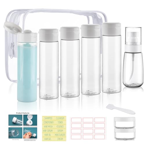 Wowang B-Clear Travel Bottles Set 9 pcs 3.4oz TSA Approved Wide Mouth