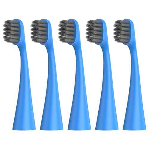 Replacement Toothbrush Heads Compatiable with Burst Kids Electric Toothbrush, Soft Charcoal Bristles for Gentle on Gum and Deep Cleaning, Blue, Pack of 5
