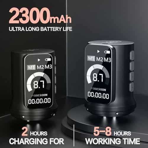 Poseidon Tattoo Gun Kit Wireless Machine Kit 7 Strokes Length with 2pcs 2300mAh Batteries Power Supply 11 Tattoo Ink 20 Pcs Tattoo Needle Cartridges for Beginner and Artist