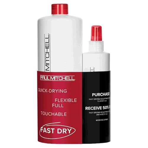 Paul Mitchell Fast Drying Sculpting Spray, Medium Hold, Touchable Finish, For All Hair Types, 33.8 Fl Oz + Mini 8.5 Fl Oz