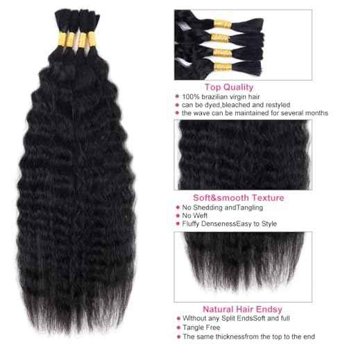 Wet and Wavy Human Braiding Hair Super Wave Bulk Human Hair For Braiding No Weft 100g (1Pack-4PCS) Super French Human Braiding Hair For Boho Braids (Super Wave£¨#1b£©, 20 Inch)