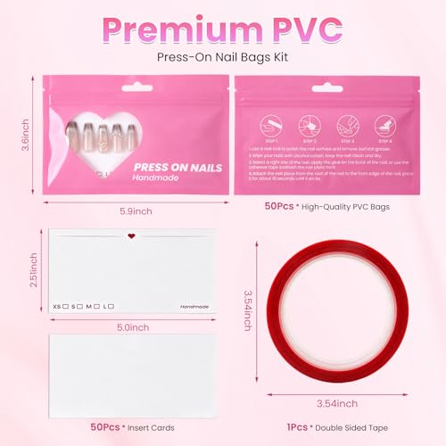 BQAN Press-On Nail Bags 50pk with Insert Cards & Tape