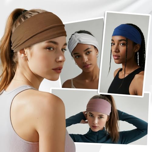 HSEM Wide Headbands for Women, Non-Slip Sweat Bands 6-Pack