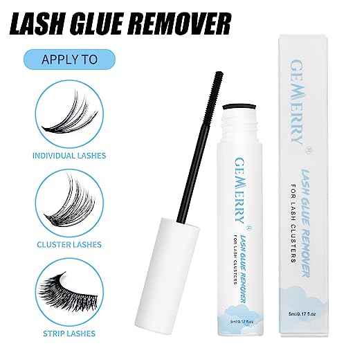 GEMERRY Lash Remover for Lash Extensions 5ml Eyelash Cluster Glue for Lash Clusters Self-Use Lash Extension Remover Gentle Mascara Wand Lash Glue Remover