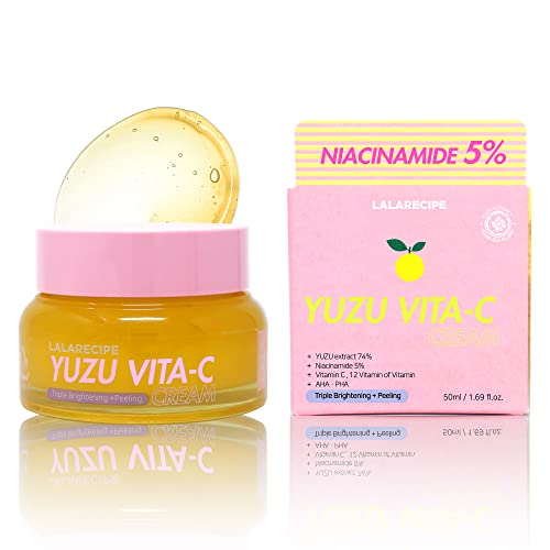 LALARECIPE Yuzu Vitamin C Cream for Face, Niacinamide 5%, Hydrating Moisturizer for Dark Spots, Fine Lines, Glowing Skin, Korean Skin Care (1.69 Fl Oz / 50ml)