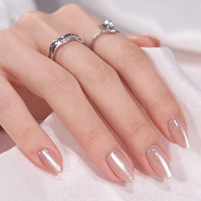 BTArtbox Press On Nails Aurora Cat Eye Short Almond 32ct