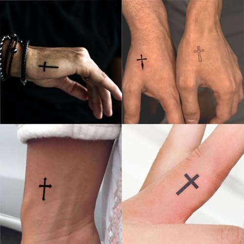 Minimal Cross Finger Tattoos - 15 Pcs Semi Permanent, 7-15 Days