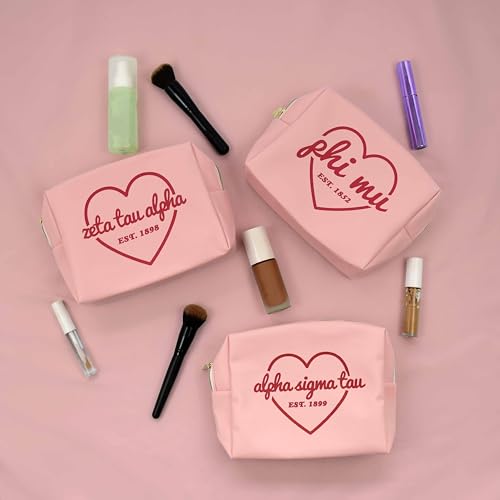 Sorority Shop Delta Gamma Makeup Bag - Multi-Purpose PU Leather, Water-Resistant Makeup travel bag with Licensed Design and Zipper Closure, Perfect Delta Gamma Sorority Gifts for Women