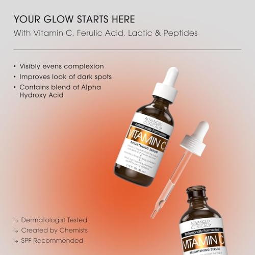 Advanced Clinicals Brightening Vitamin C Serum For Face With Glycolic Acid + Lactic Acid | Vitamin C Eye Serum Face Moisturizer For Improving Look Of Dark Spots & Uneven Complexion, 1.75 Fl Oz