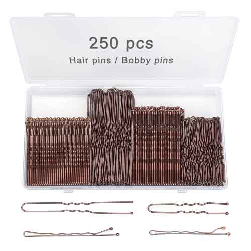 250 Pcs Hair Pins Bobby Pins Brown Hair with Storage Box, Wavy Bobby Pins 2inch 2.4inch, U Shaped Hair Pins 2inch 2.8inch, Suitable for All Hair Types, Hair Clips Hair Pin for Women and Girls