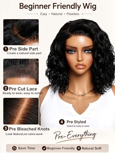 UNICE 14 Inch Water Wave Bob Wig - 220% Density Glueless Lace