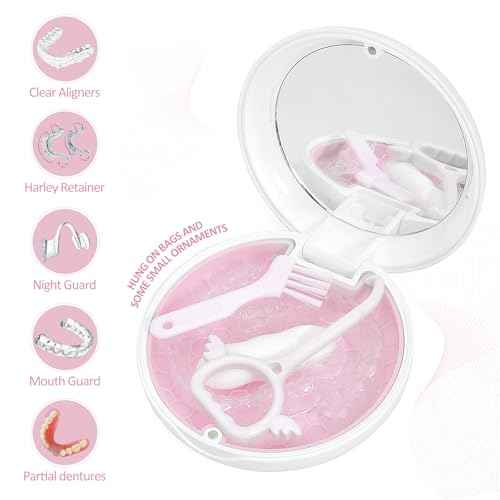 Retainer Case Slim Aligner Case with Vent Holes Removable Inner Tray Silicone for Easy Cleaning (White Pink)