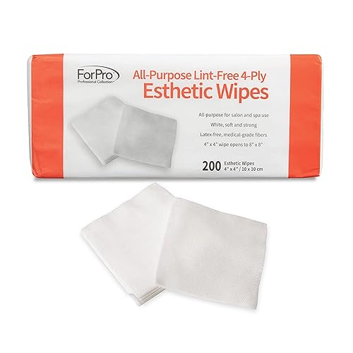 ForPro Professional Collection All-Purpose Lint-Free 4-Ply Esthetic Wipes, Non-Woven, For Salon and Spa Use, Soft, Strong and Durable, Latex-Free, 4" x 4", 200-Count