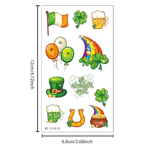 St Patrick's Day Temporary Tattoos - 20 Sheets Shamrock