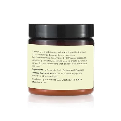 Ultra Fine Vitamin C Powder, 100% Pure Ascorbic Acid, Non-GMO, Cosmetic-Grade, Dissolves Instantly for DIY Serums, creams, and toners