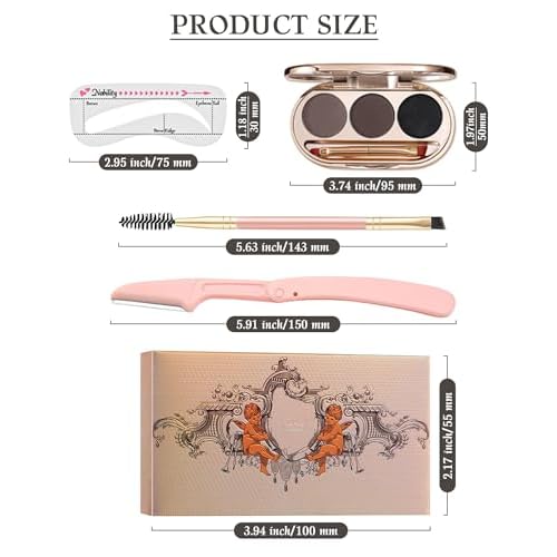 Waterproof Eyebrow Powder Kit - 3 Colors Long-Lasting Brow Powder Palette with Brush Razor & Stencil, Natural Tinting Powder for Women Sparse Brows | #03 Medium Brown, Dark Brown, Black