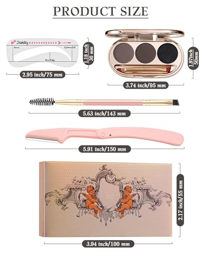 Waterproof Eyebrow Powder Kit with Brush, Razor & 10 Stencils