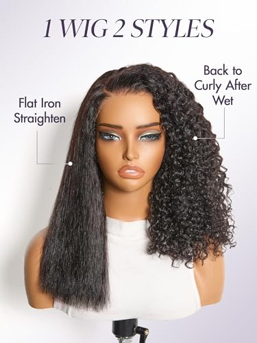12 Inch LUVME Wet and Wavy Water Wave Short Curly Bob Wig with 5x5 Lace Closure, Side Part, Human Hair