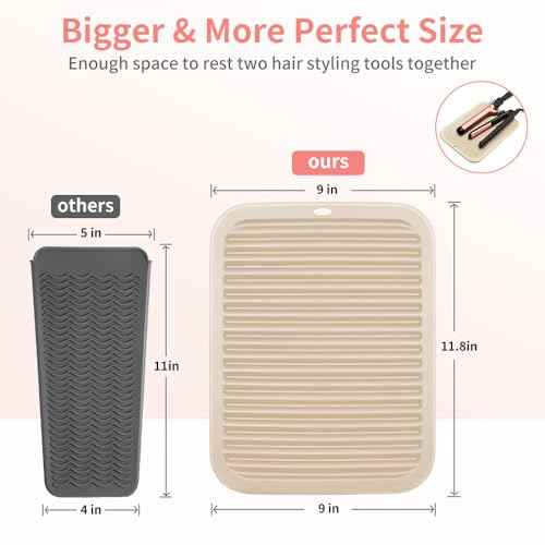 Large Silicone Heat Resistant Mat for Hair Tools, Heat Mat for Curling Iron, Vanity Pad Accessories/Organizer, Portable Hair Styling Hot Tools Mat for Home Travel Salon, with Sticky Tape (Cream)