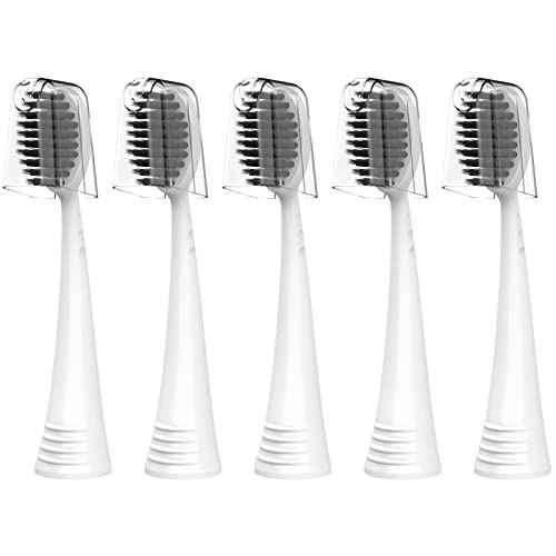Replacement Brush Heads for Burst Original & Pro Sonic Electic Toothbrushes, 5 Count with Travel Covers, White for Adults