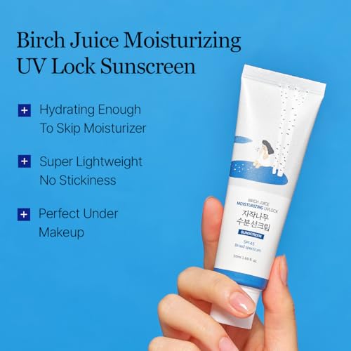 ROUND LAB Birch Juice Moisturizing UV LOCK SPF 45 Broadspectrum 1+1 (2-pack), Hydrating Lotion-like Lightweight Glow Sunscreen for Sensitive Skin, No White Cast, Fragrance-Free, Korean Sunscreen