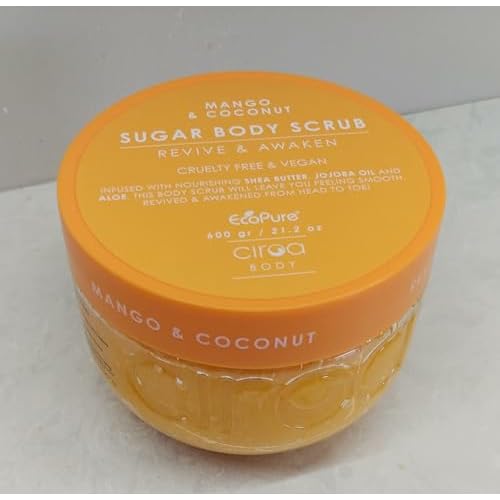 Ciroa, Sugar Body Scrub, MANGO & COCONUT, 21.2 oz, Revive & Awaken, Cruelty & Vegan Free (600gr)