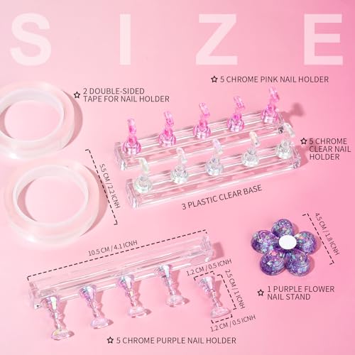 Fandamei Nail Stand, 3 Set Nail Art Stand for Press On, Nail Holder for Painting Nails, Press on Nail Stand for Practice, Magnetic Acrylic Nail Design Stand for Display with Double-sided Tape