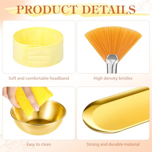31 Pcs Esthetician Supplies for Facials,4 Gold Esthetician Bowls 4 Fan Brushes Esthetician Large Gold Serving Bowls 12 Compressed Facial Sponge 4 Spa Headbands 4 Flat Brushes for Women Face Cleansing