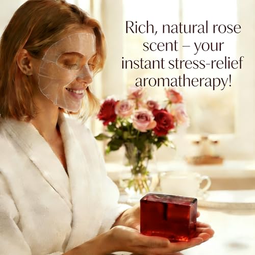 HerbalRevival Natural Soap Bar with Plant-Based Premium Rose Essential Oil - 53oz + 6 Lather Nets | Shea Butter & Olive Oil Moisturizing Cleansing Aromatherapy for Men & Women Face/Hair/Body Shower