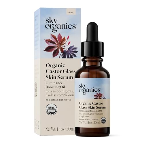 Sky Organics - Organic Castor Glass Skin Serum (1 fl oz/30 mL) Dermatologist Tested Natural Face Serum - Organic Castor Oil for Face, Neck, Chest - Jojoba Oil - Vegan, Cruelty Free, Beauty, Skin Care
