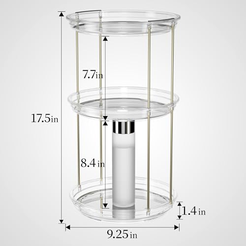 Delamu 360° Rotating Makeup Organizer 3-Tier Clear Vanity Organizer (3 Tier, 9.3")