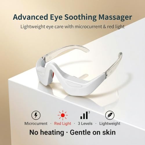 Under Eye Red Light Therapy Glasses - 1PC Microcurrent & Red Light Eye Care Device Helps Reduce The Look of Eye Puffiness, Dark Circles & Fine Lines, Lightweight Portable Eye Massager