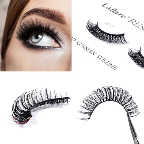 Laflare 3D False Eyelashes Russian Volume Strip Lashes | Fluffy, Wispy, Lightweight | Faux Mink Eyelashes Extension D Curl Wispy Handmade Soft Reusable 3 Packs Value Combo. (FDD07X3C)
