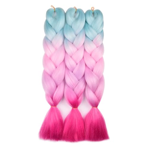 BACANA 4Tone Gradient Rainbow Braiding Hair Extensions 24 Inch for Kids & Adults
