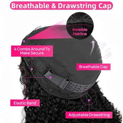 250% Density Kinky Curly Half Wig Human Hair 3 In 1 Seamless Flip Over Glueless Wigs Human Hair With Drawstring Beginner Friendly Headband Wig Wear and Go Wig Human Hair Afro Wig 16inch