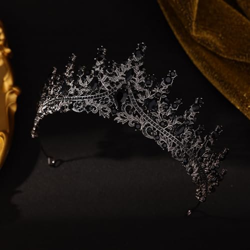 Black Crystal Tiara for Women - Rhinestone Queen Crown