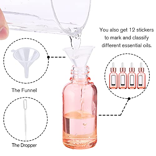 PrettyCare 4 Pack 1oz Rose Glass Dropper Bottles Essential Oils