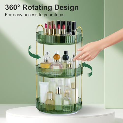 Dark Green 3-Tier Rotating Makeup Organizer for Vanity & Bathroom