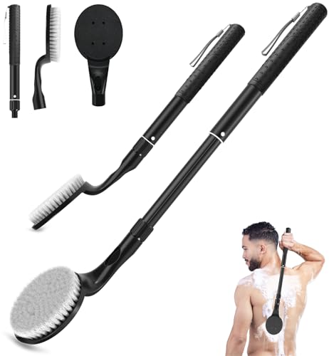 BTideas Telescopic Back Scrubber with Soft Nylon Bristles - Shower Brush for Men Women Elderly, 17.5-25.7 Inch